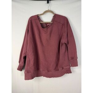 Aerie Sweatshirt Women‎ Medium Burgundy Oversized Ribbed Side Pullover